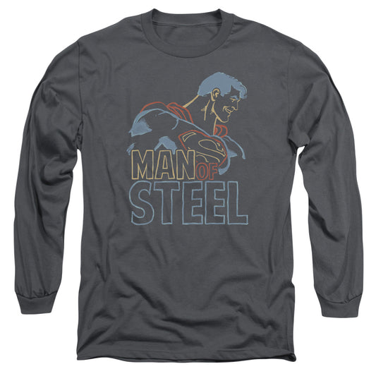 Superman - Colored Lines - Long Sleeve Adult 18/1 - Charcoal T-shirt