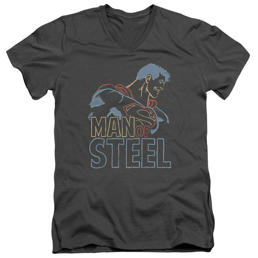 Superman - Colored Lines - Short Sleeve Adult V-neck - Charcoal T-shirt
