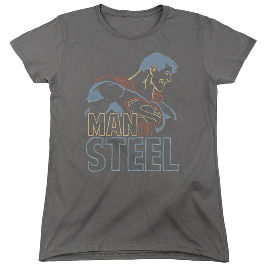 Superman - Colored Lines - Short Sleeve Womens Tee - Charcoal T-shirt
