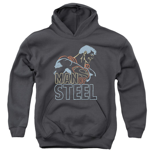 Superman - Colored Lines - Youth Pull-over Hoodie - Charcoal
