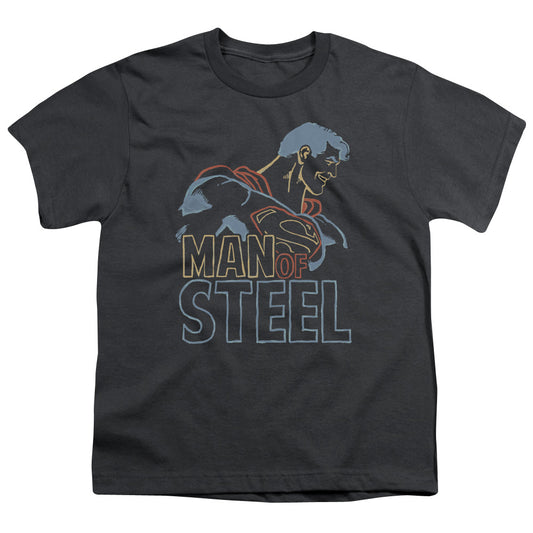 Superman - Colored Lines - Short Sleeve Youth 18/1 - Charcoal T-shirt