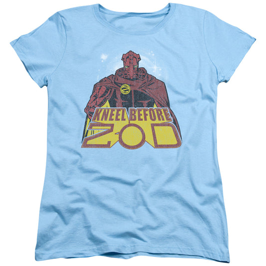 Superman - Kneel Before - Short Sleeve Womens Tee - Light Blue T-shirt