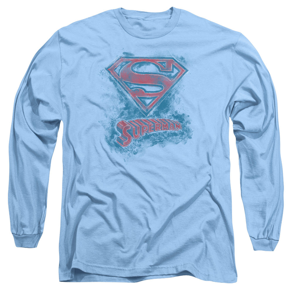 Superman - Its Sketchy - Long Sleeve Adult 18/1 - Carolina Blue T-shirt