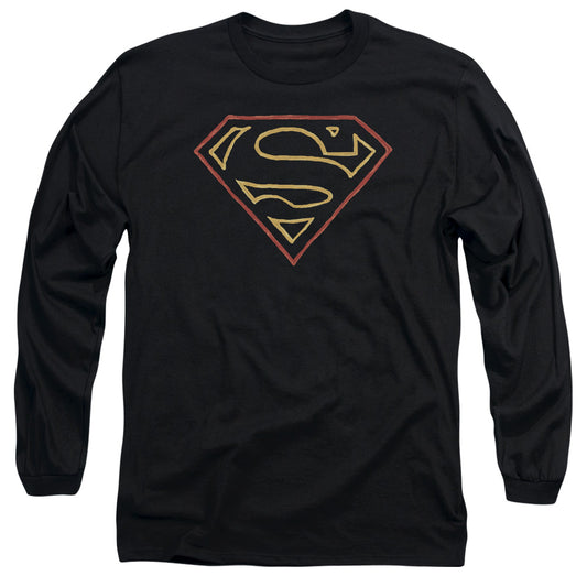 Superman - Colored Shield - Long Sleeve Adult 18/1 - Black T-shirt