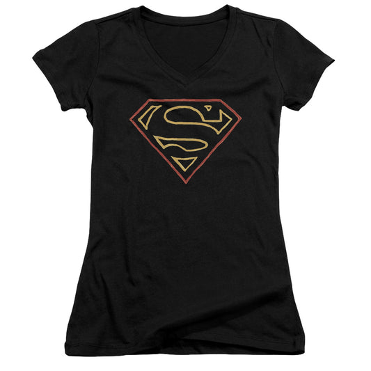 Superman Colored Shield - Junior V-neck - Black