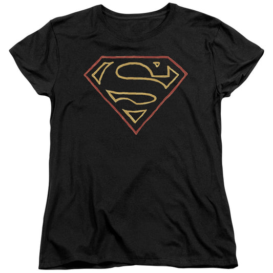 Superman - Colored Shield - Short Sleeve Womens Tee - Black T-shirt