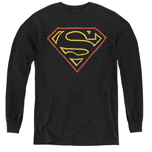 Superman - Colored Shield - Youth Long Sleeve Tee - Black