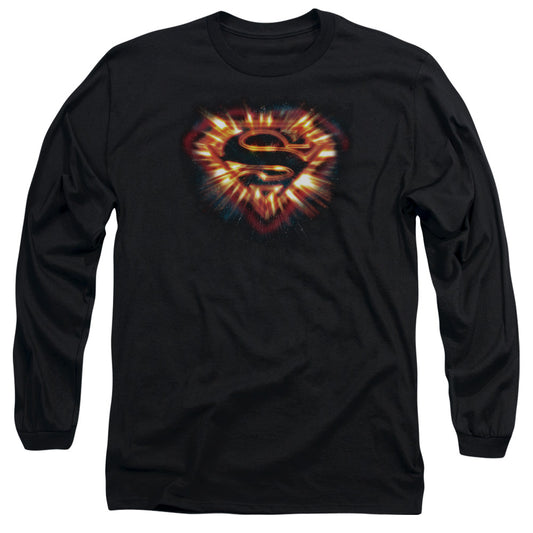 Superman - Space Burst Shield - Long Sleeve Adult 18/1 - Black T-shirt