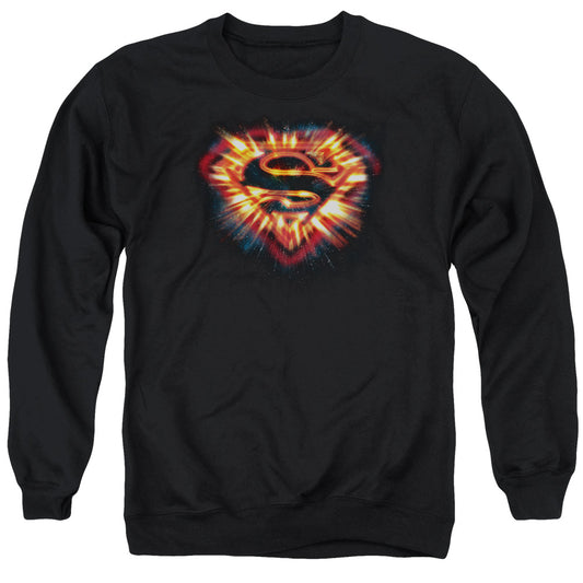 Superman - Space Burst Shield - Adult Crewneck Sweatshirt - Black