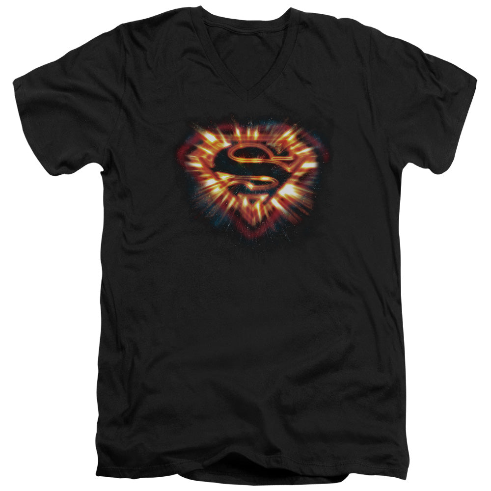 Superman - Space Burst Shield - Short Sleeve Adult V-neck - Black T-shirt
