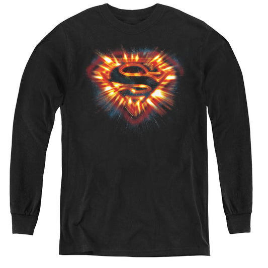 Superman - Space Burst Shield - Youth Long Sleeve Tee - Black