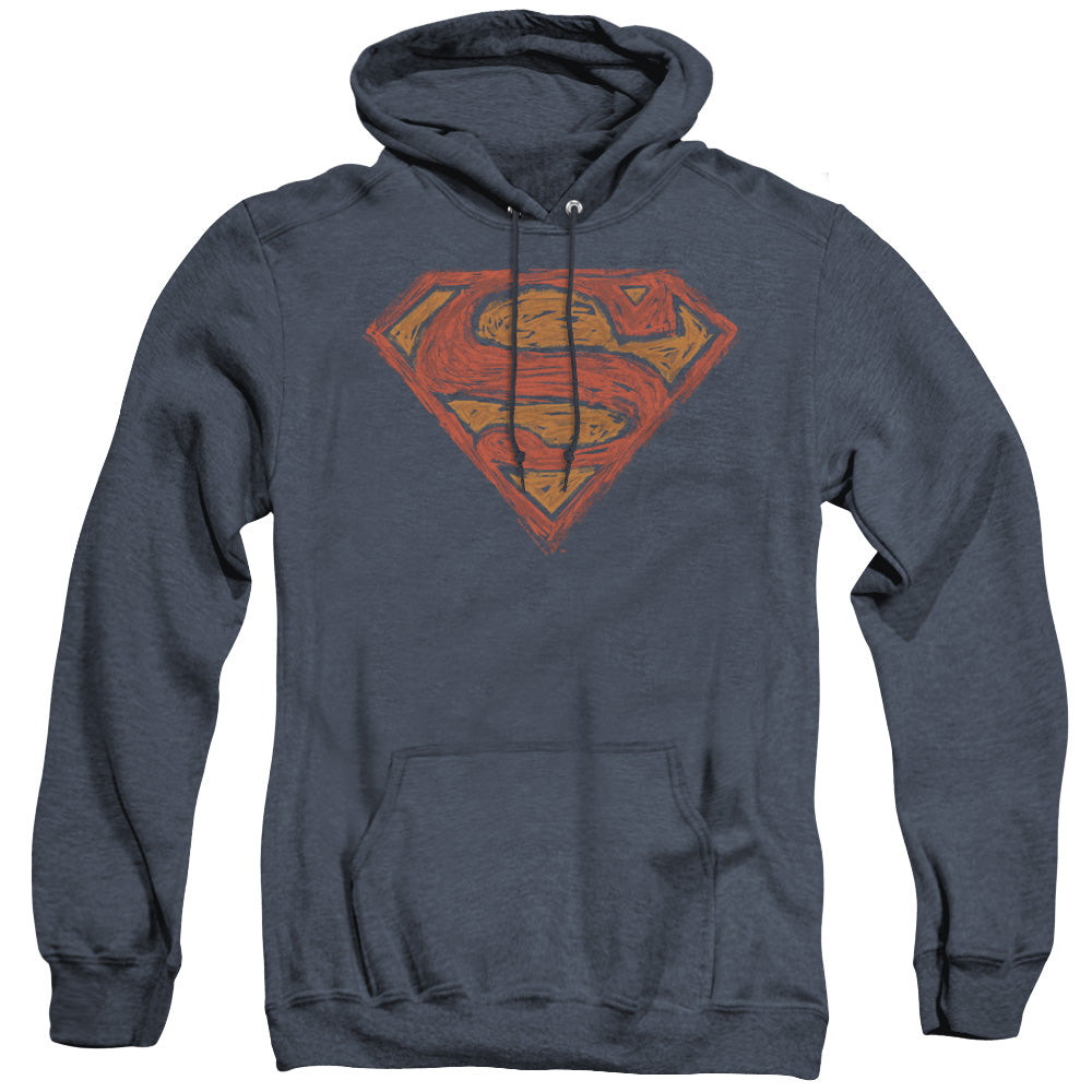 Superman - Messy S - Adult Heather Hoodie - Navy