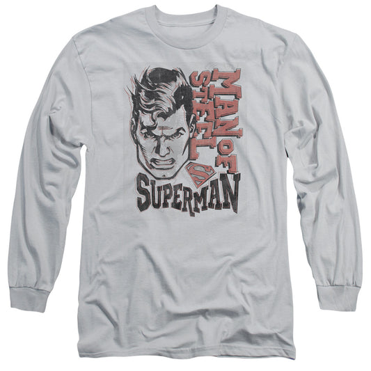 Superman - Retro Lines - Long Sleeve Adult 18/1 - Silver T-shirt