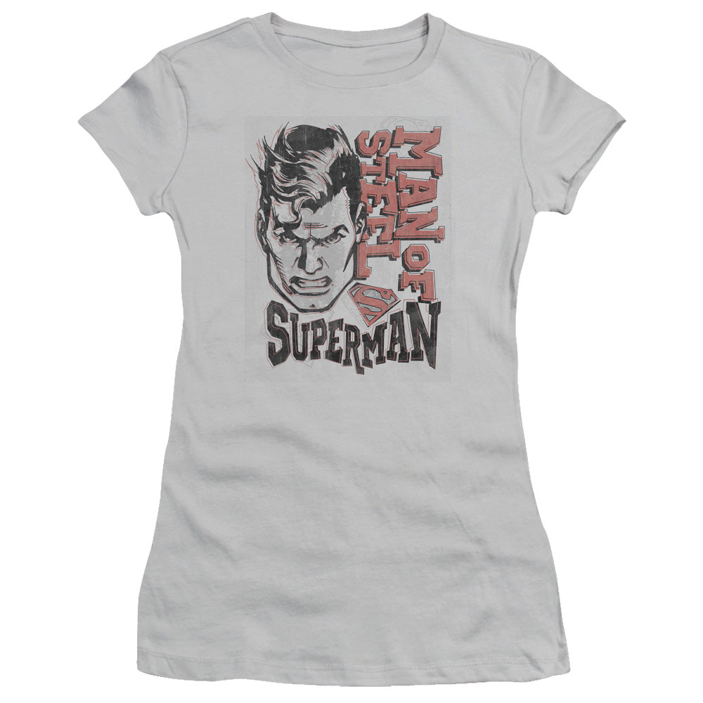 Superman - Retro Lines - Short Sleeve Junior Sheer - Silver T-shirt