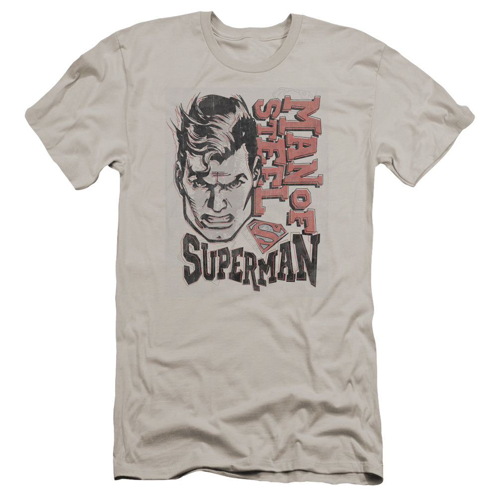 Superman - Retro Lines-premuim Canvas Adult Slim Fit 30/1 - Silver