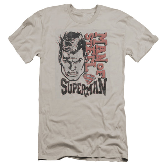 Superman - Retro Lines-premuim Canvas Adult Slim Fit 30/1 - Silver