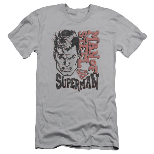 Superman - Retro Lines - Short Sleeve Adult 30/1 - Silver T-shirt