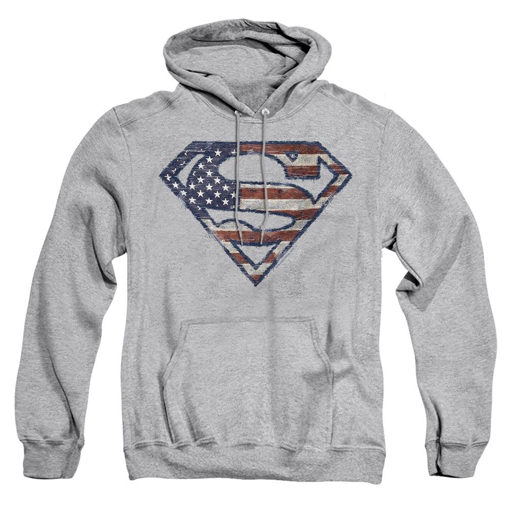 Superman - Wartorn Flag - Adult Pull-over Hoodie - Athletic Heather