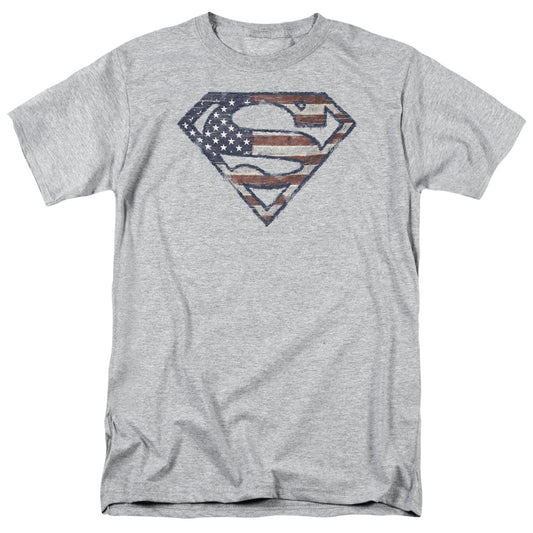 Superman - Wartorn Flag - Short Sleeve Adult 18/1 - Athletic Heather T-shirt