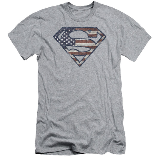 Superman - Wartorn Flag - Short Sleeve Adult 30/1 - Athletic Heather T-shirt