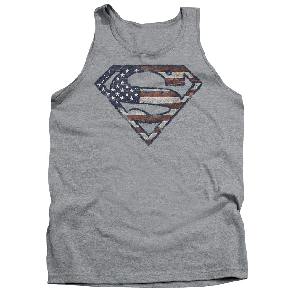 Superman - Wartorn Flag - Adult Tank - Athletic Heather