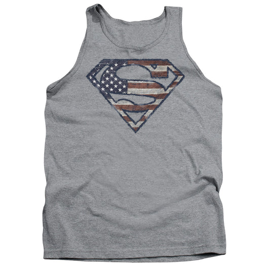 Superman - Wartorn Flag - Adult Tank - Athletic Heather