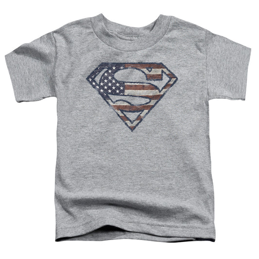 Superman - Wartorn Flag - Short Sleeve Toddler Tee - Athletic Heather T-shirt