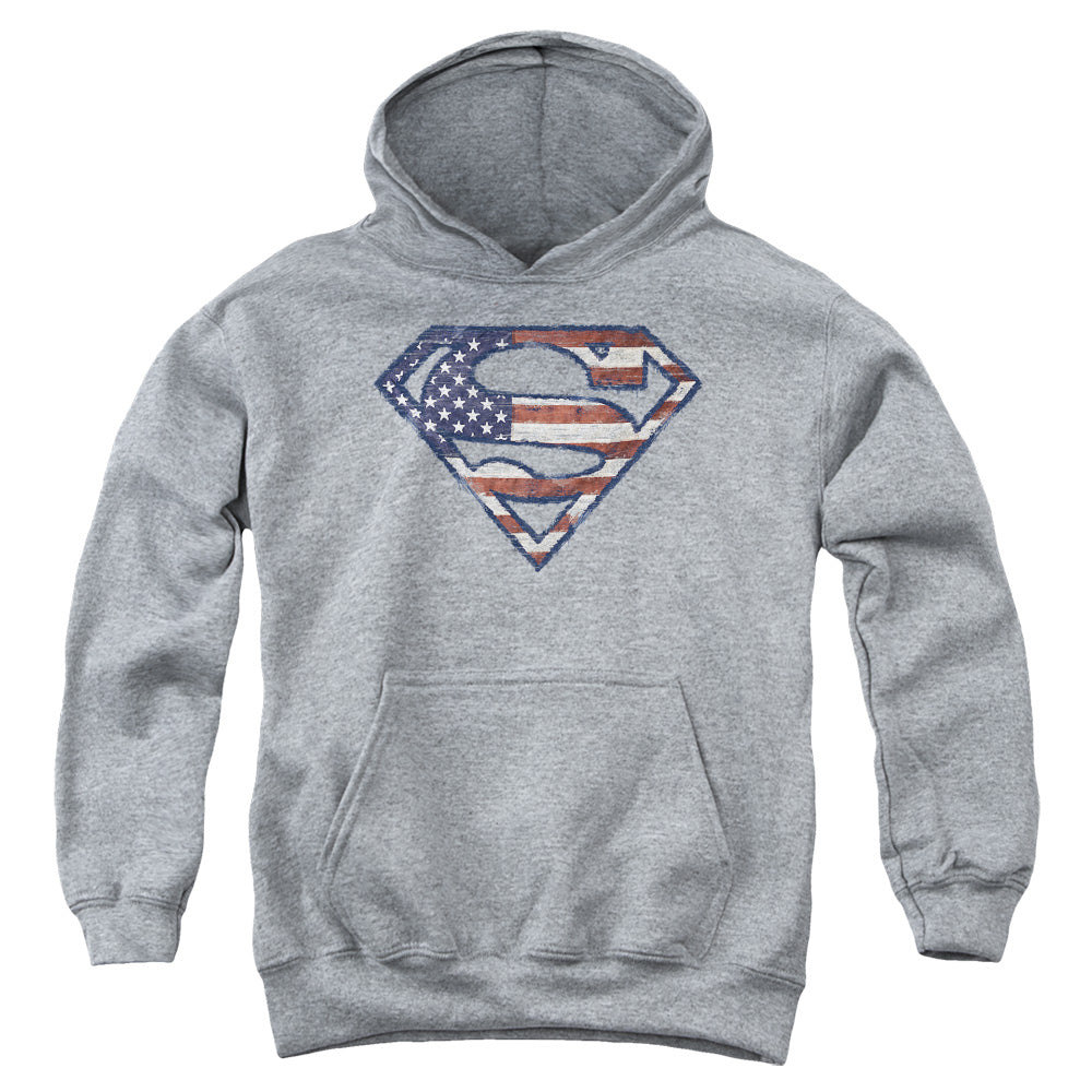 Superman - Wartorn Flag - Youth Pull-over Hoodie - Heather