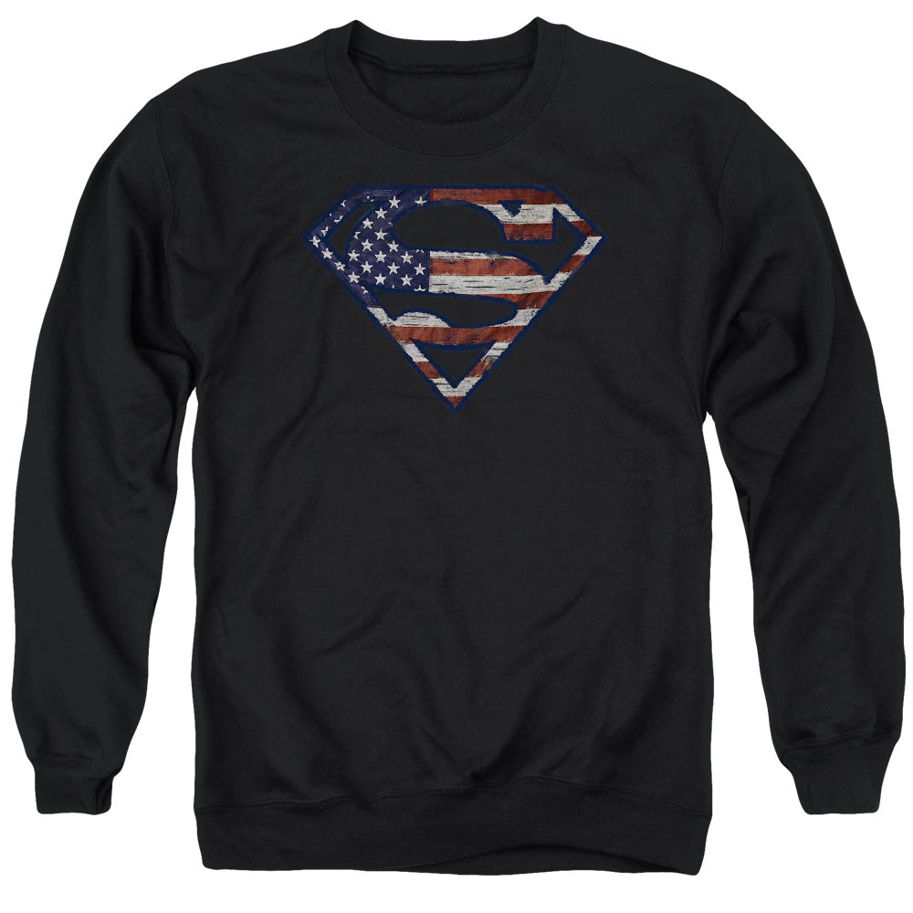 Superman - Wartorn Flag - Adult Crewneck Sweatshirt - Black
