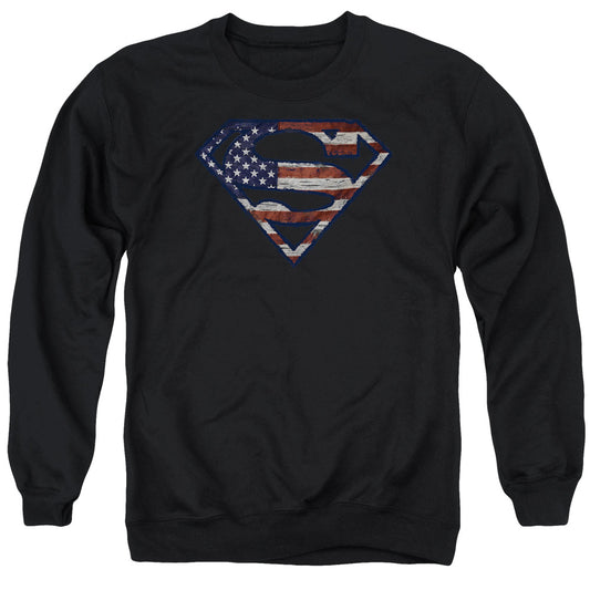 Superman - Wartorn Flag - Adult Crewneck Sweatshirt - Black