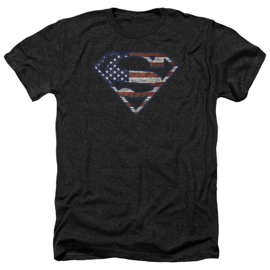 Superman - Wartorn Flag - Adult Heather - Black