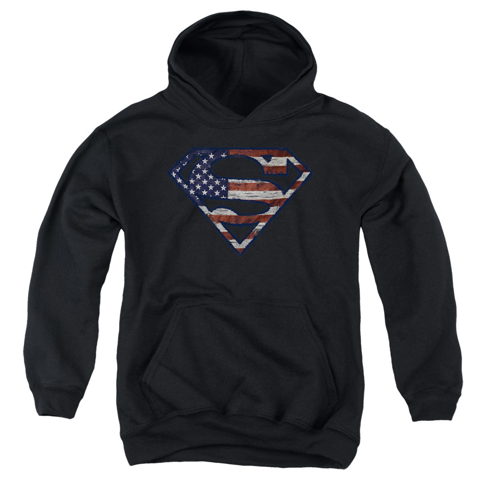 Superman - Wartorn Flag - Youth Pull-over Hoodie - Black