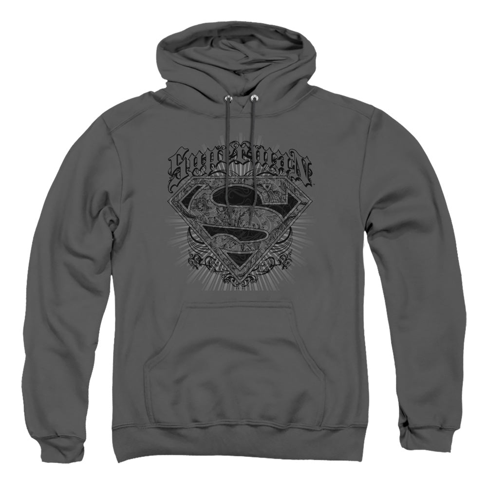 Superman - Scrolling Shield - Adult Pull-over Hoodie - Charcoal
