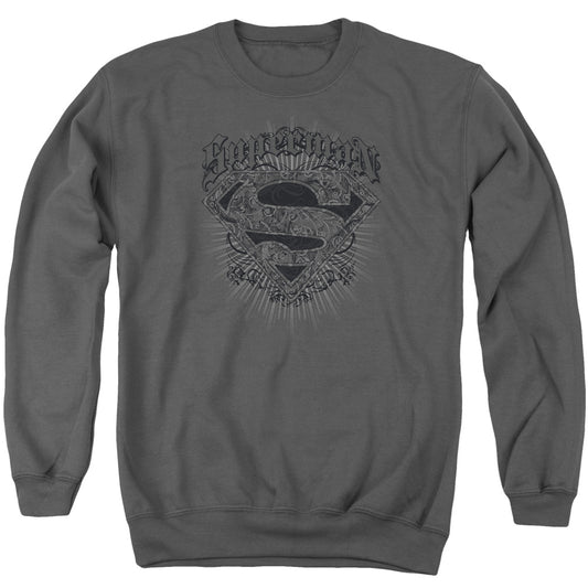 Superman - Scrolling Shield - Adult Crewneck Sweatshirt - Charcoal