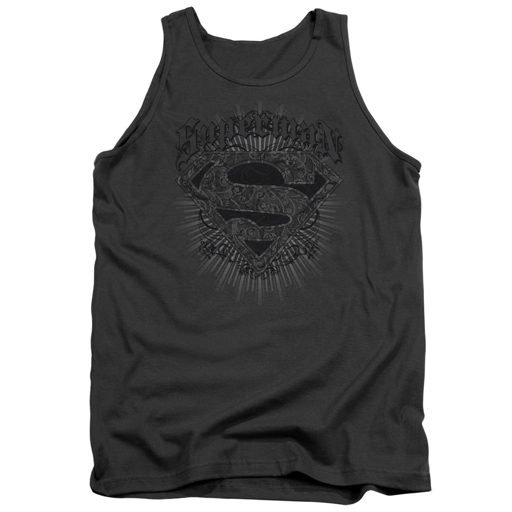 Superman Scrolling Shield - Adult Tank - Charcoal