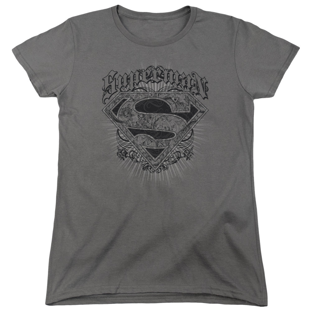 Superman - Scrolling Shield - Short Sleeve Womens Tee - Charcoal T-shirt