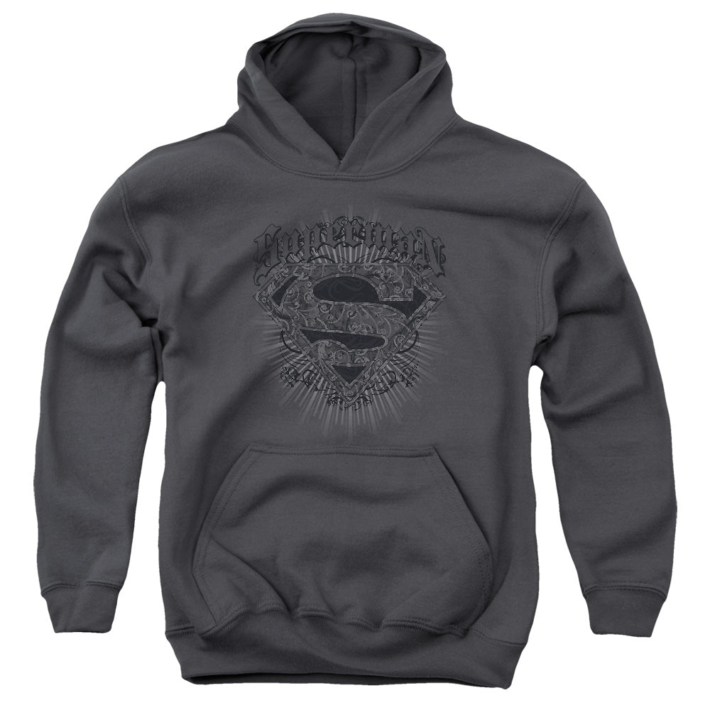 Superman - Scrolling Shield - Youth Pull-over Hoodie - Charcoal