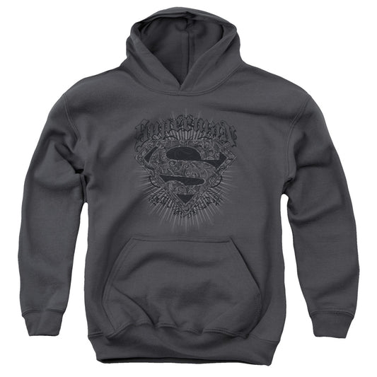 Superman - Scrolling Shield - Youth Pull-over Hoodie - Charcoal