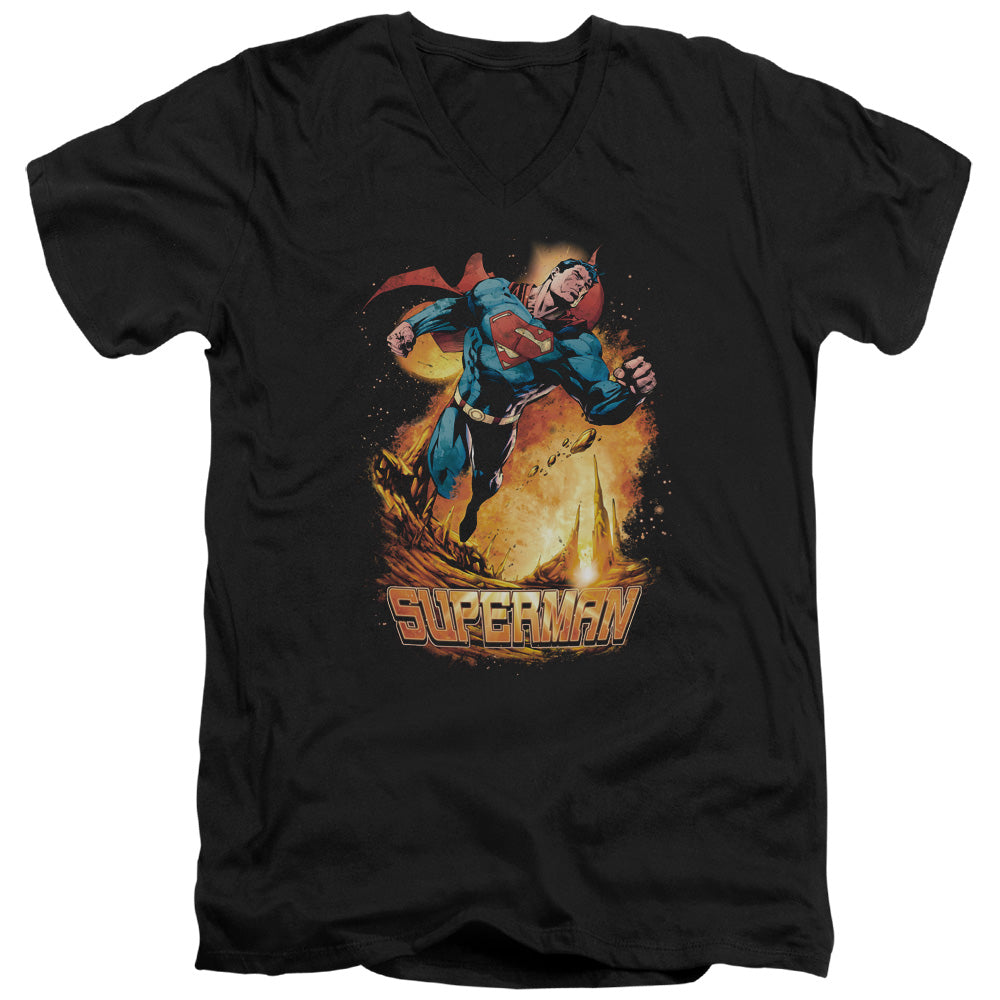 Superman - Space Case - Short Sleeve Adult V-neck - Black T-shirt