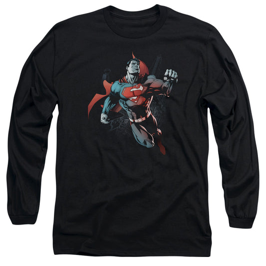 Superman - Up In The Sky - Long Sleeve Adult 18/1 - Black T-shirt
