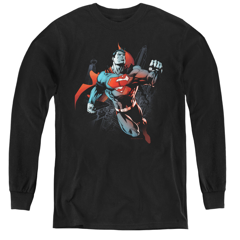 Superman - Up In The Sky - Youth Long Sleeve Tee - Black