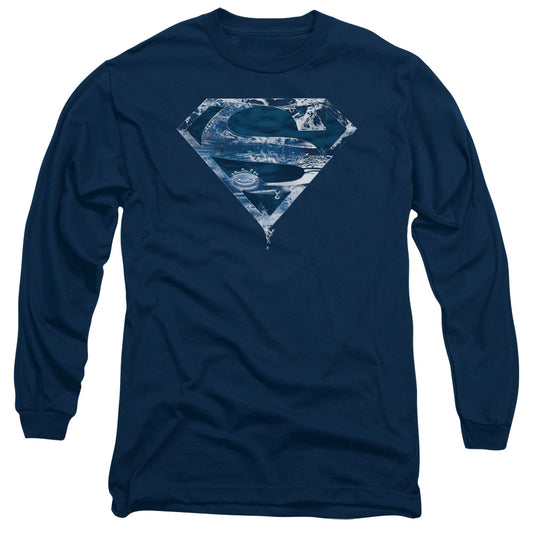 Superman - Water Shield - Long Sleeve Adult 18/1 - Navy T-shirt
