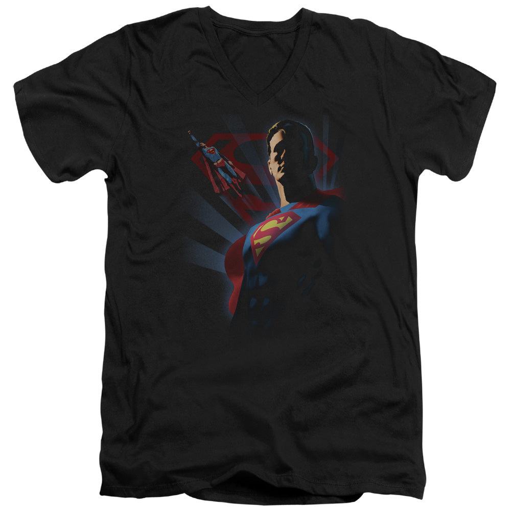 Superman - Super Deco - Short Sleeve Adult V-neck - Black T-shirt