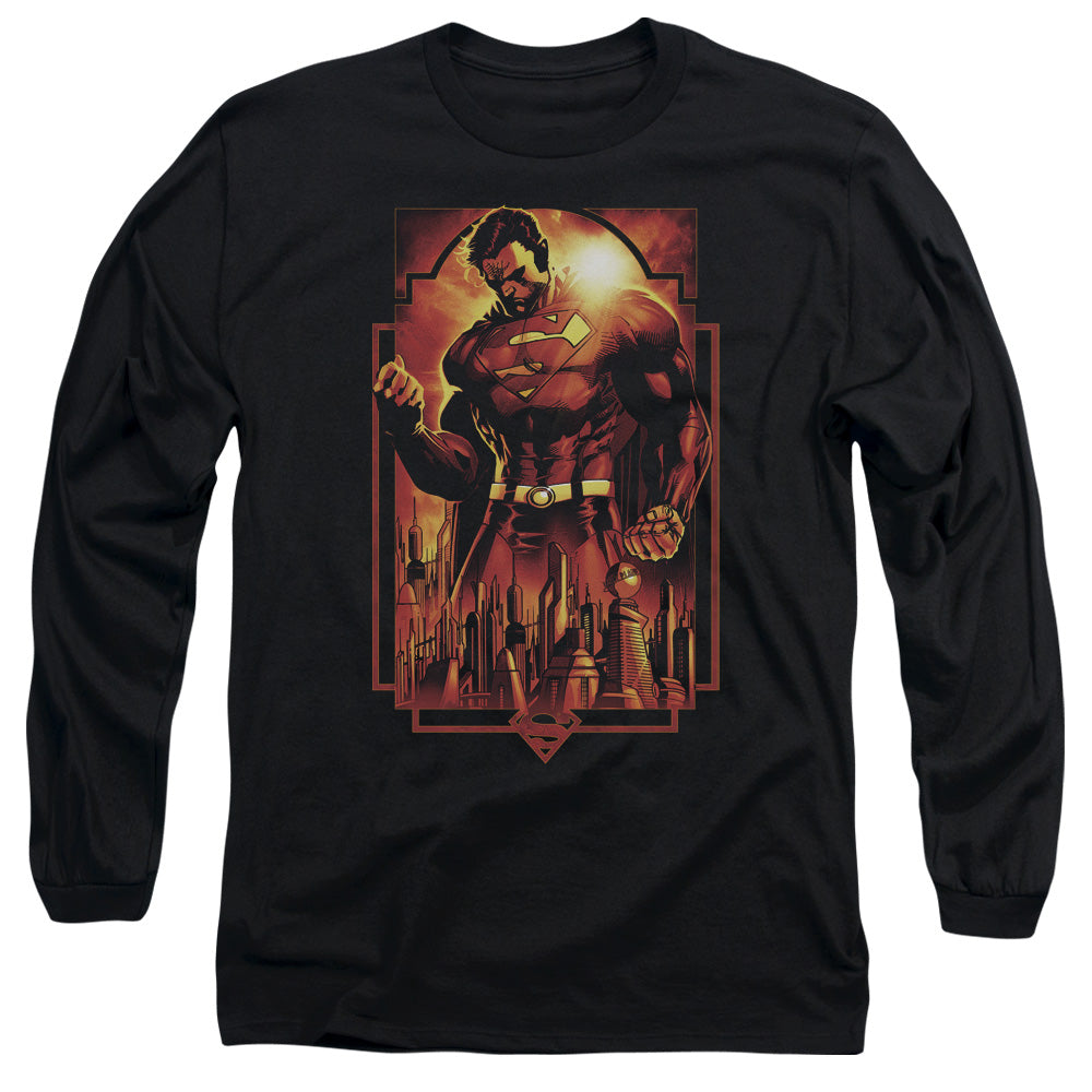 Superman - Metropolis Deco - Long Sleeve Adult 18/1 - Black T-shirt