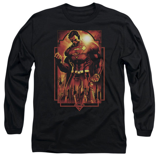 Superman - Metropolis Deco - Long Sleeve Adult 18/1 - Black T-shirt