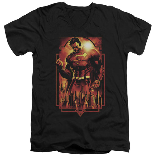 Superman - Metropolis Deco - Short Sleeve Adult V-neck - Black T-shirt