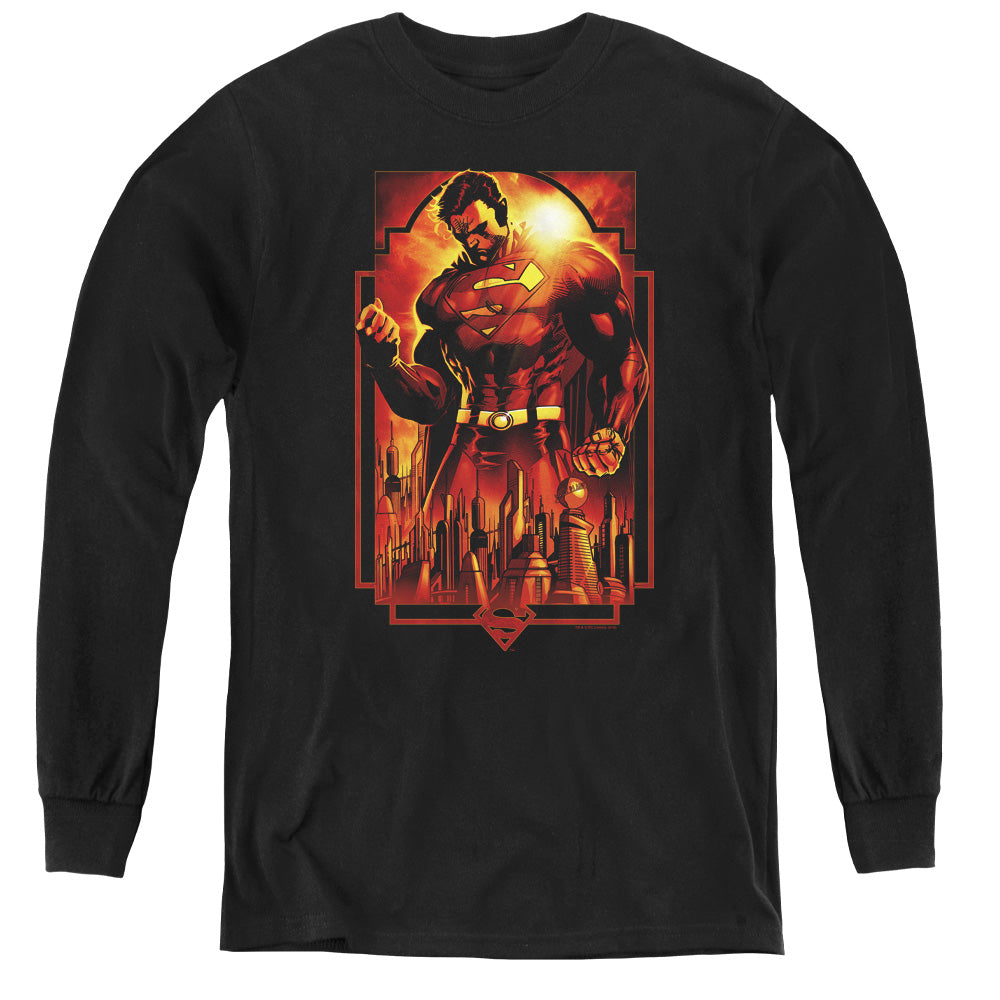 Superman - Metropolis Deco - Youth Long Sleeve Tee - Black