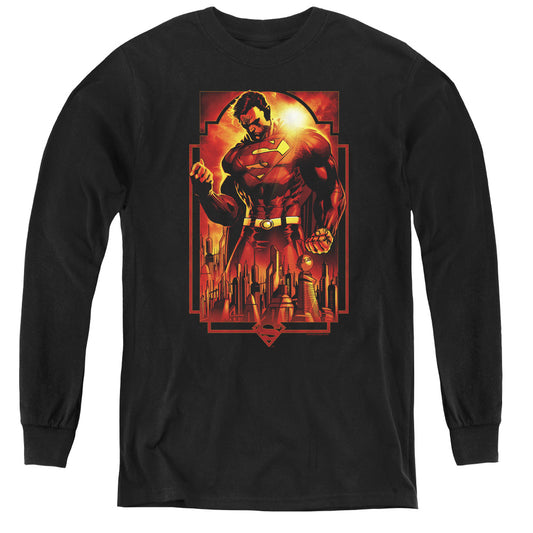 Superman - Metropolis Deco - Youth Long Sleeve Tee - Black
