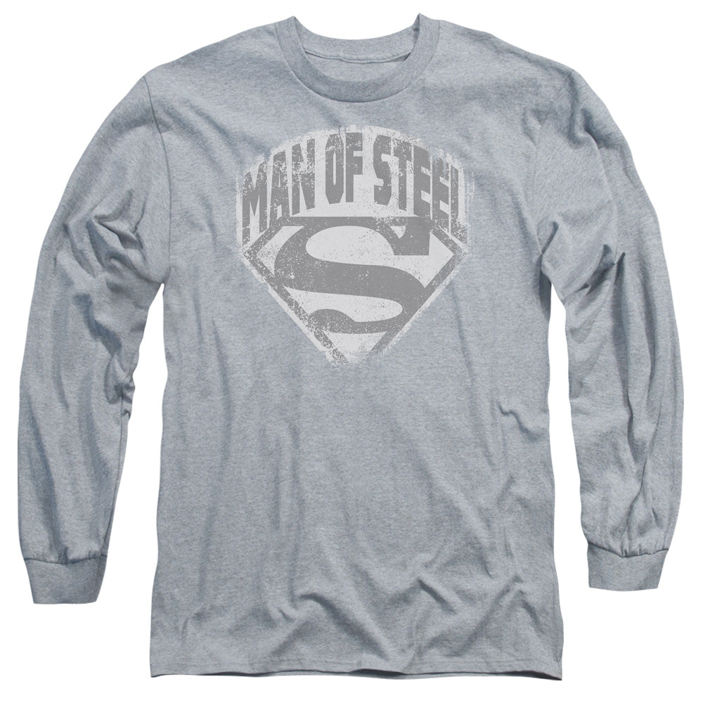 Superman - Man Of Steel Shield - Long Sleeve Adult 18/1 - Athletic Heather T-shirt