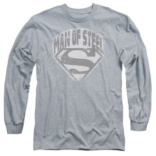 Superman - Man Of Steel Shield - Long Sleeve Adult 18/1 - Athletic Heather T-shirt